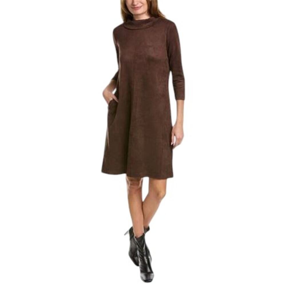 J.McLaughlin Lenka Shift Dress Women's S Brown 3/4 Sleeve Faux Suede Pocket